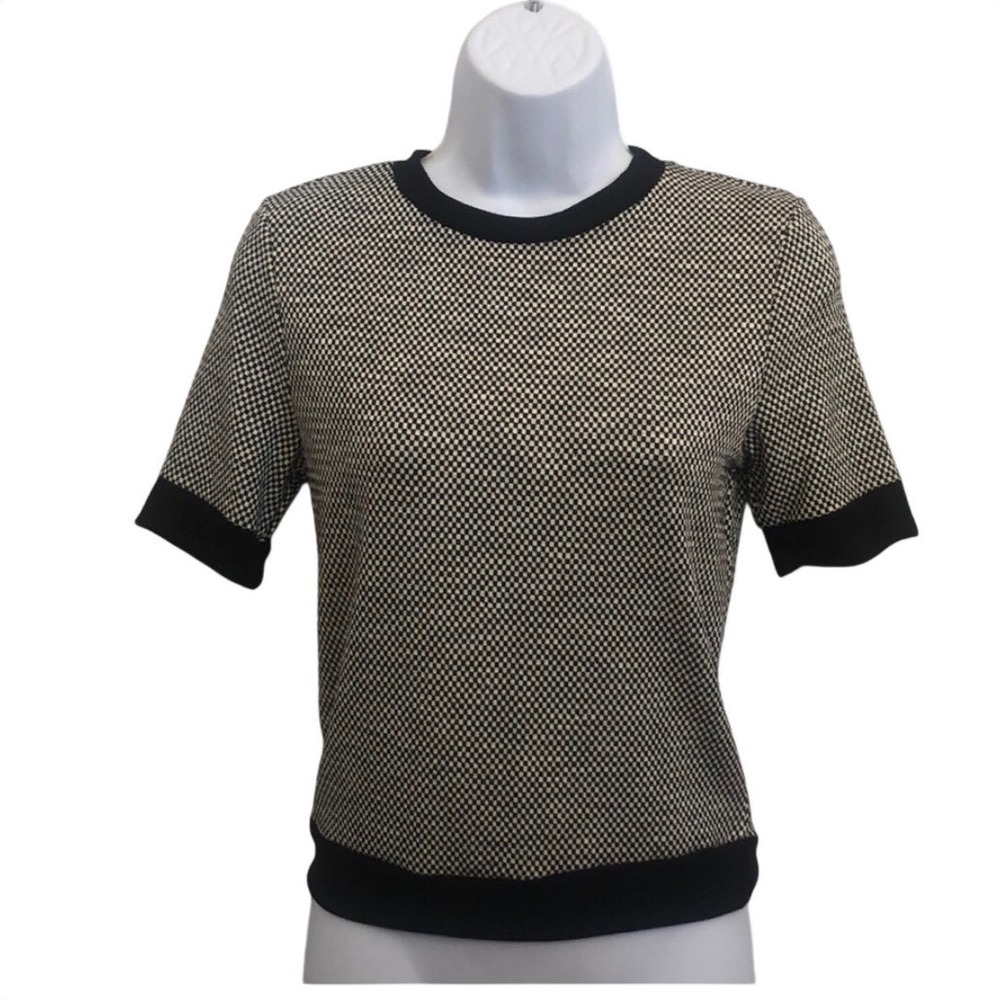 Au ri a Geometric Knit Top Black White Short Sleeve Crew‎ Neck Junors size M